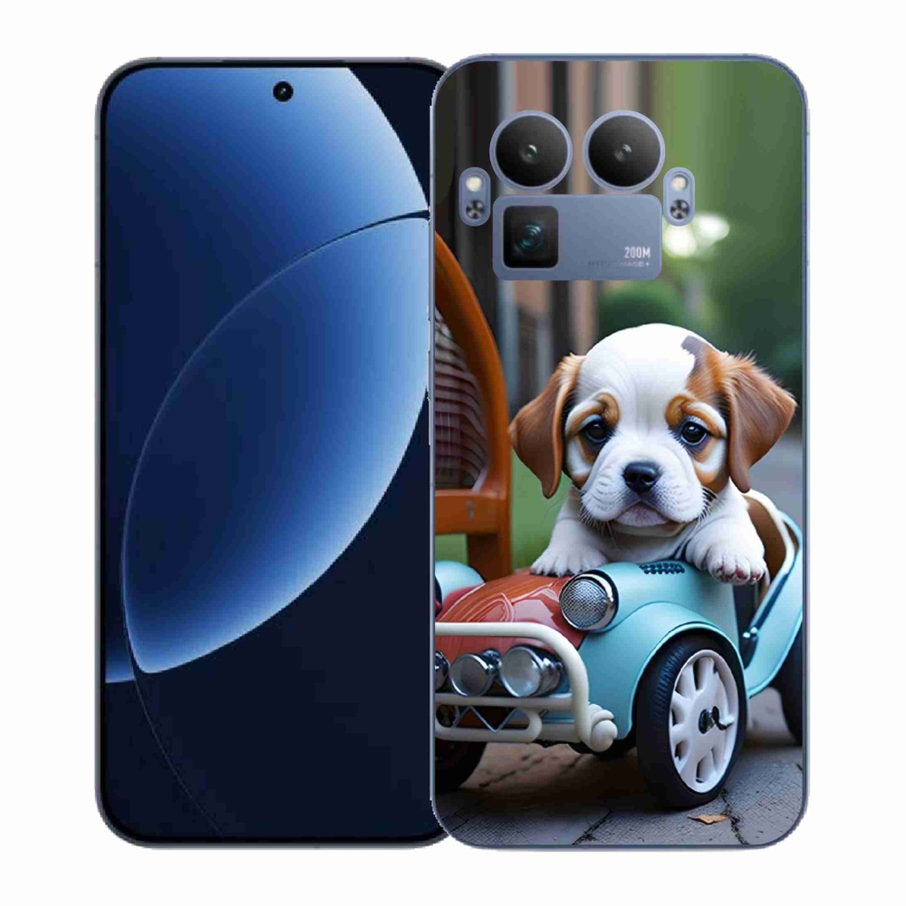 Gélový kryt mmCase na Realme GT 8 Pro 5G - šteňa v retro aute