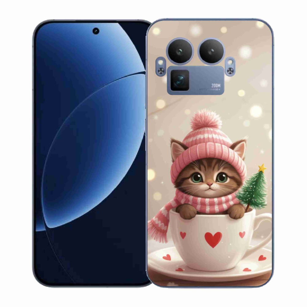 Gélový kryt mmCase na Realme GT 8 Pro 5G - vianočné mačiatko v hrnčeku