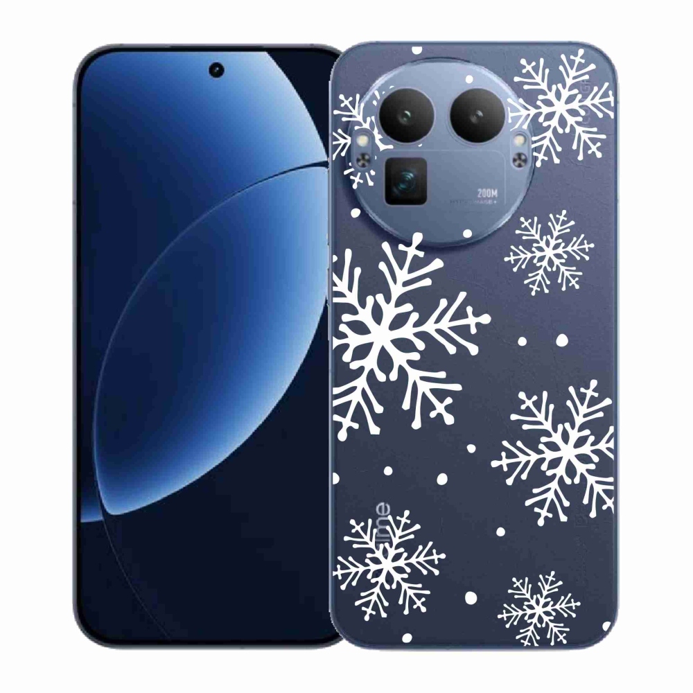 Gélový kryt mmCase na Realme GT 8 Pro - biele vločky na priehľadnom pozadí