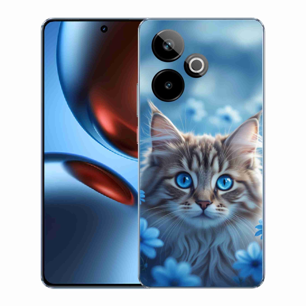 Gélový kryt mmCase na Realme GT7 5G/GT 7T 5G - mačiatko v modrých kvetoch