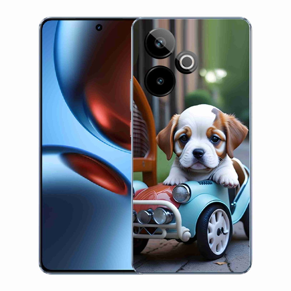 Gélový kryt mmCase na Realme GT7 5G/GT 7T 5G - šteňa v retro aute