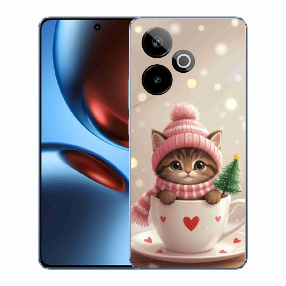 Gélový kryt mmCase na Realme GT7 5G/GT 7T 5G - vianočné mačiatko v hrnčeku