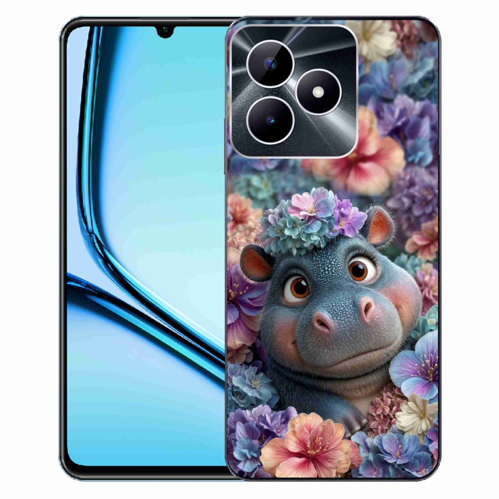 Gélový kryt mmCase na Realme Note 50 - hrošík v kvetoch
