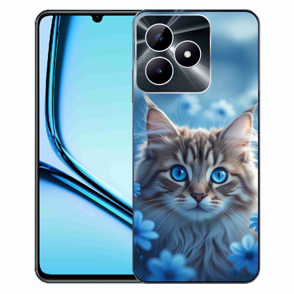 Gélový kryt mmCase na Realme Note 50 - mačiatko v modrých kvetoch