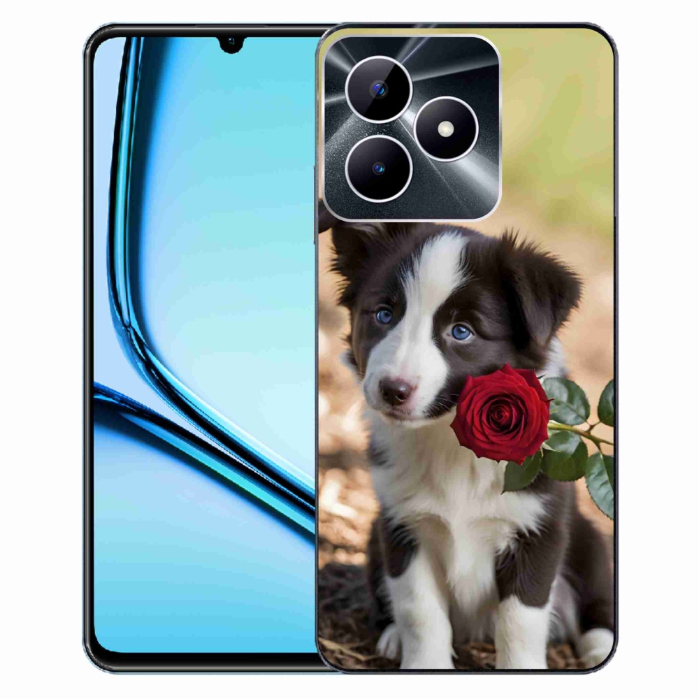 Gélový kryt mmCase na Realme Note 50 - roztomilá border kólia s ružou
