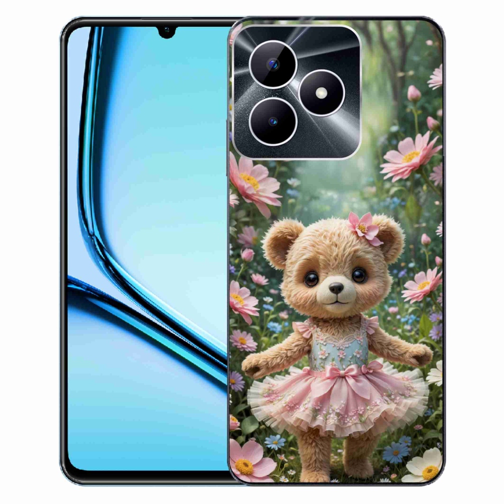 Gélový kryt mmCase na Realme Note 50 - roztomilý medvedík v kvetoch