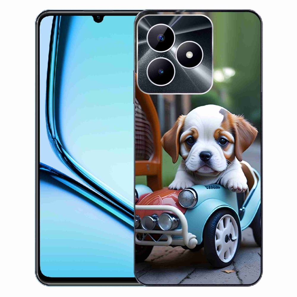 Gélový kryt mmCase na Realme Note 50 - šteňa v retro aute