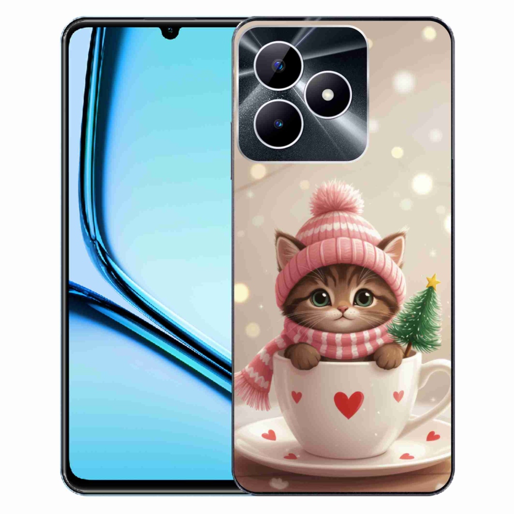 Gélový kryt mmCase na Realme Note 50 - vianočné mačiatko v hrnčeku