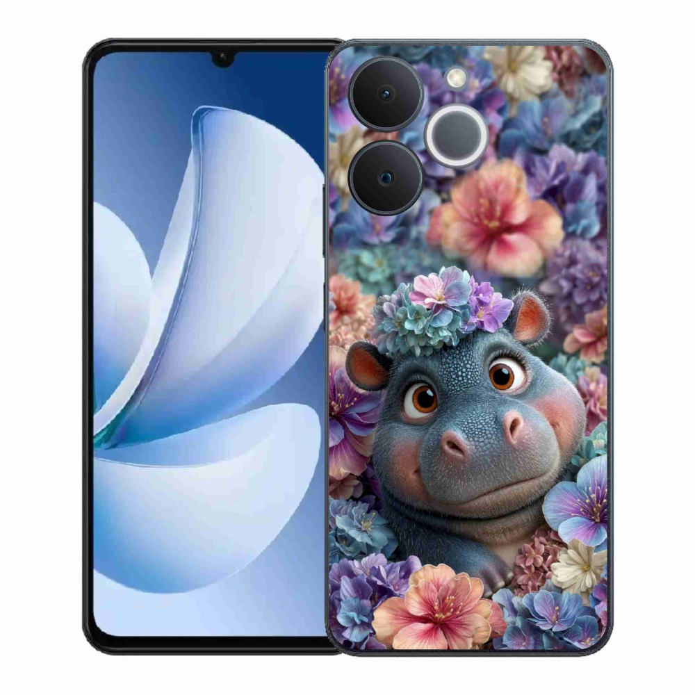 Gélový kryt mmCase na Realme Note 70T - hrošík v kvetoch
