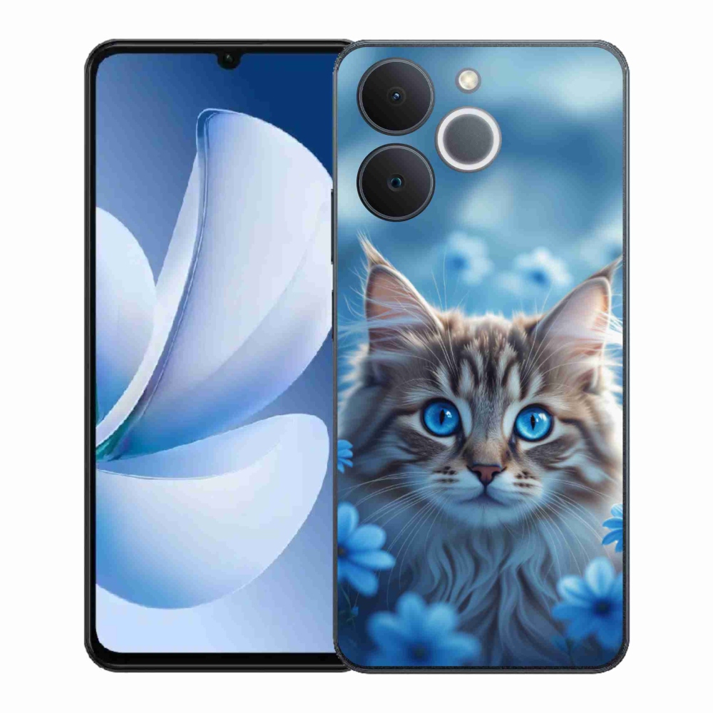 Gélový kryt mmCase na Realme Note 70T - mačiatko v modrých kvetoch
