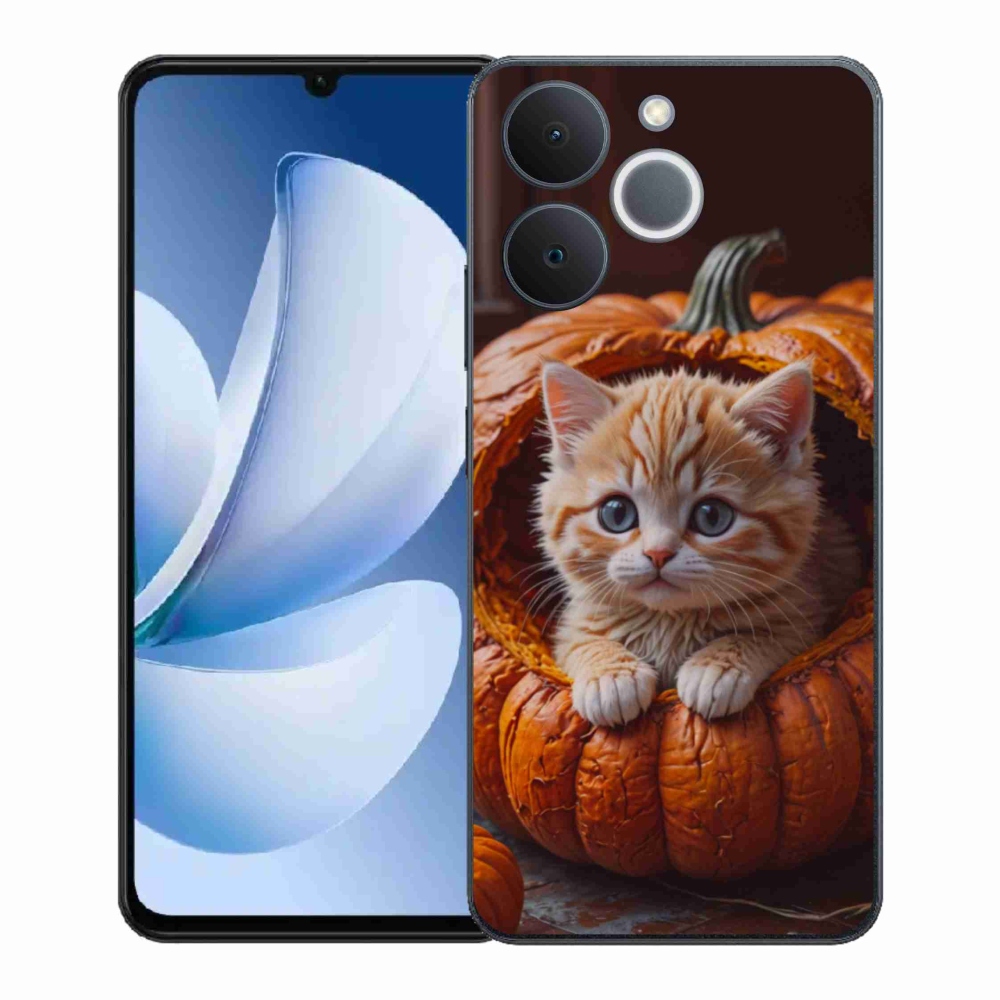 Gélový kryt mmCase na Realme Note 70T - mačiatko a tekvica 2