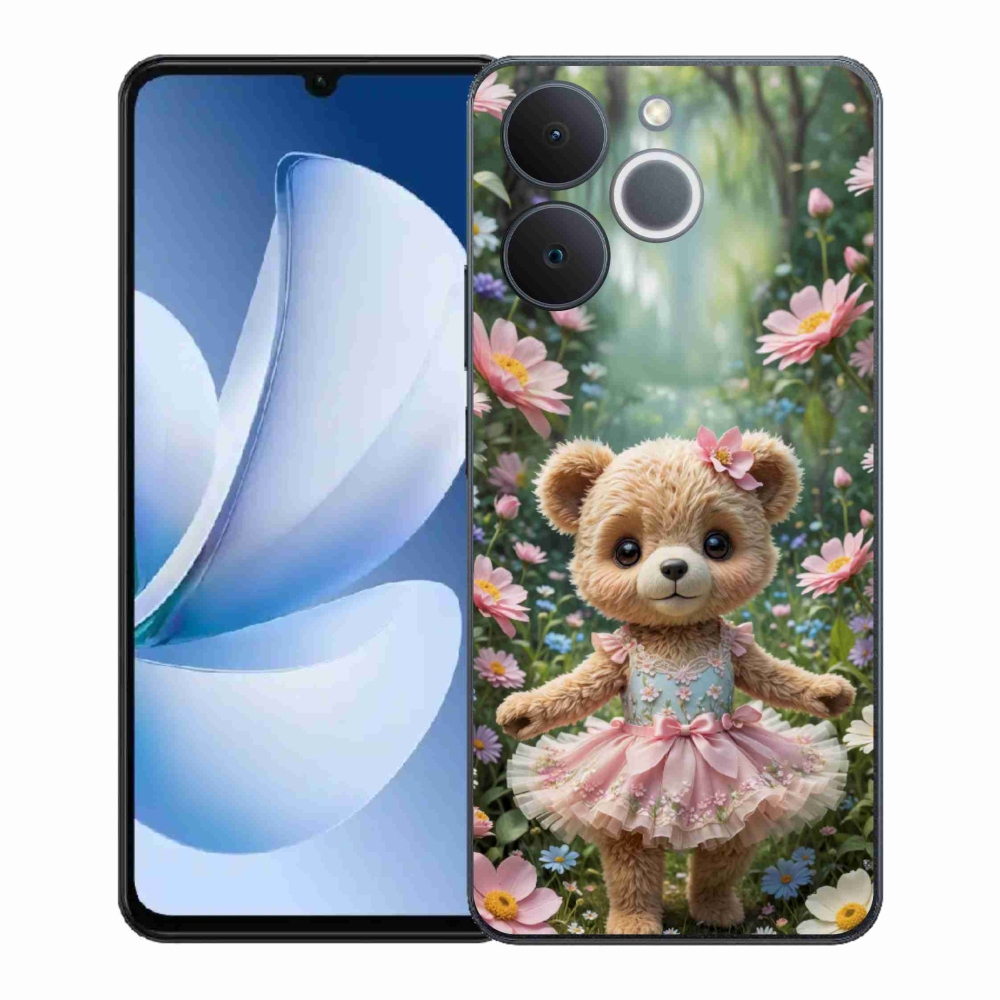 Gélový kryt mmCase na Realme Note 70T - roztomilý medvedík v kvetoch