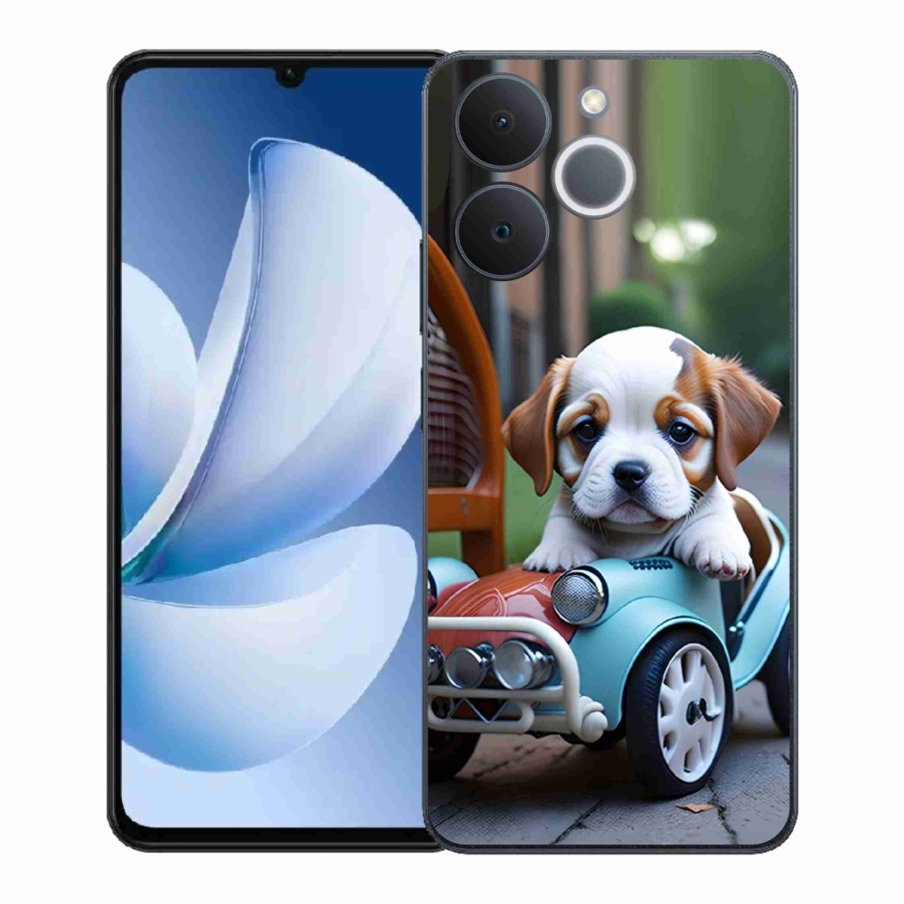 Gélový kryt mmCase na Realme Note 70T - šteňa v retro aute
