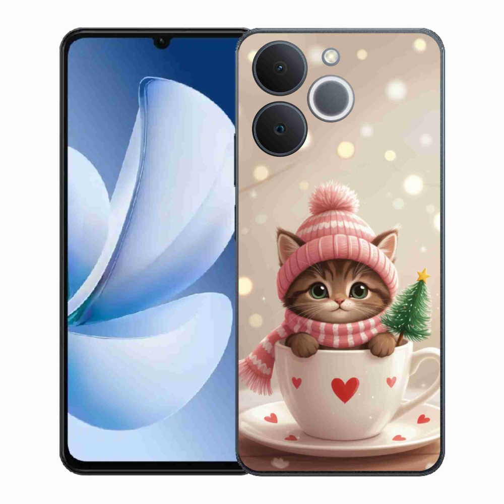 Gélový kryt mmCase na Realme Note 70T - vianočné mačiatko v hrnčeku