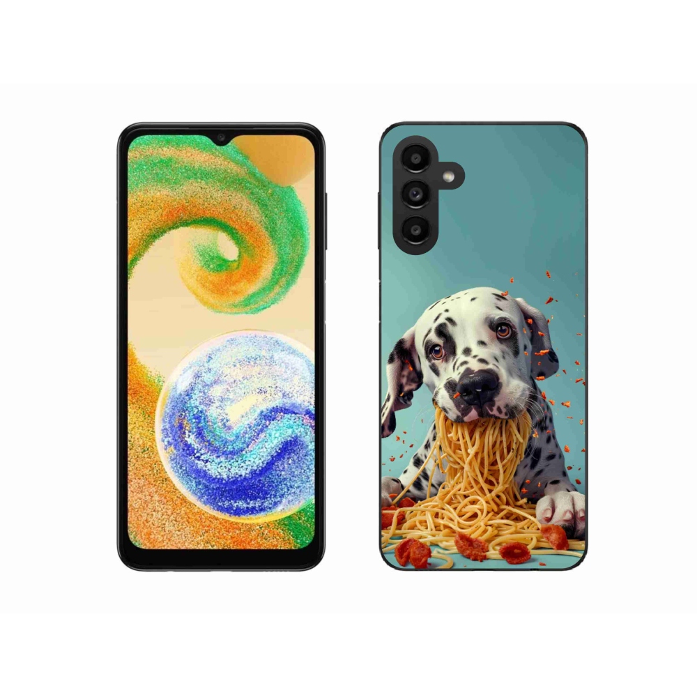 Gélový kryt mmCase na Samsung Galaxy A04s (164,7x76,7x9,1 mm) - dalmatín a špagety