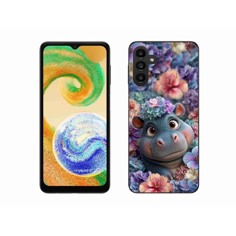 Gélový kryt mmCase na Samsung Galaxy A04s (164,7 x76, 7x9, 1 mm) - hrošík v kvetoch