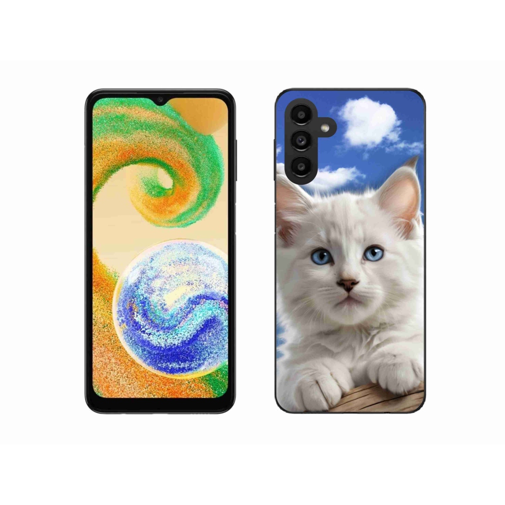 Gélový kryt mmCase na Samsung Galaxy A04s (164,7x76,7x9,1 mm) - mačiatko a oblaky