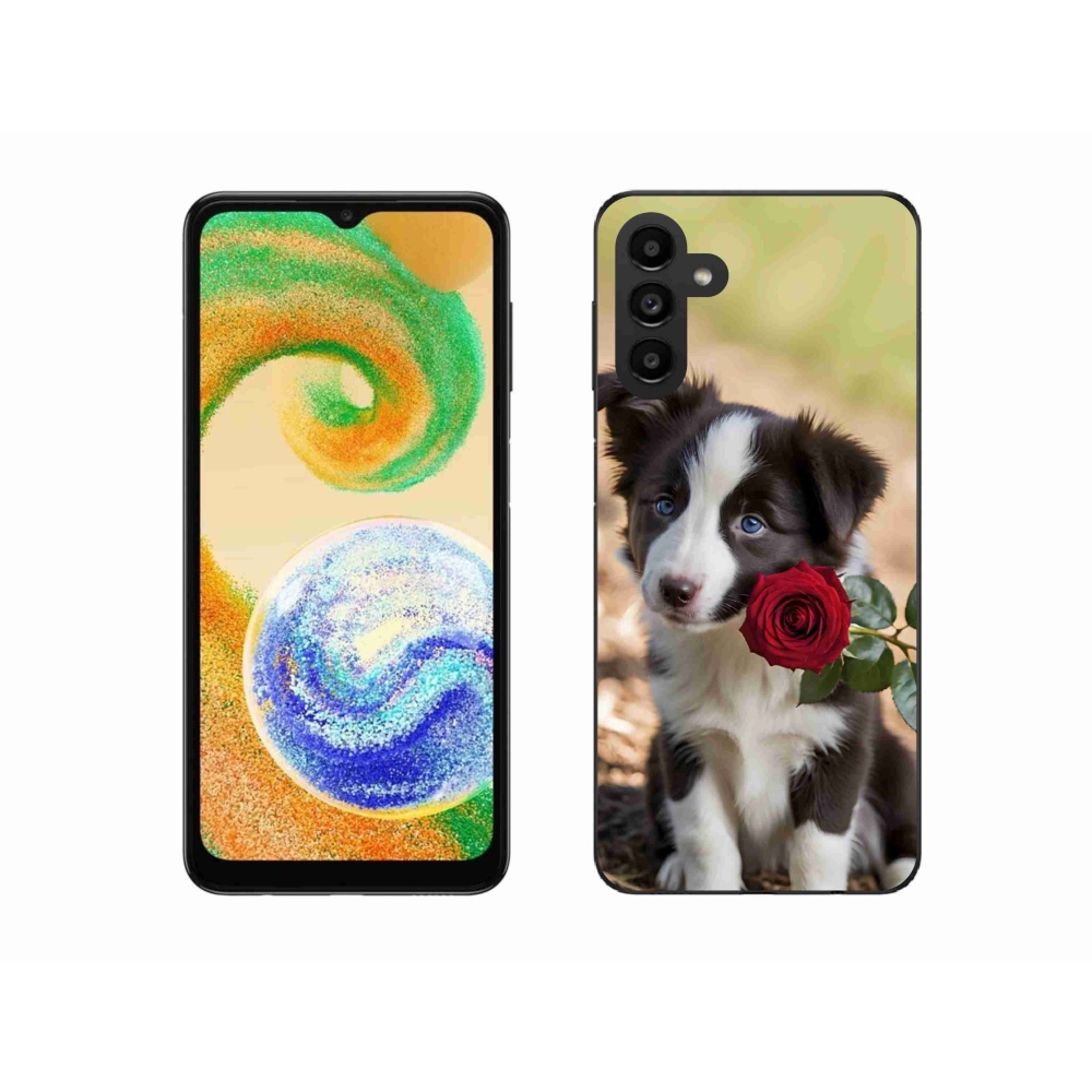 Gélový kryt mmCase na Samsung Galaxy A04s (164,7x76,7x9,1 mm) - roztomilá border kólia s ružou