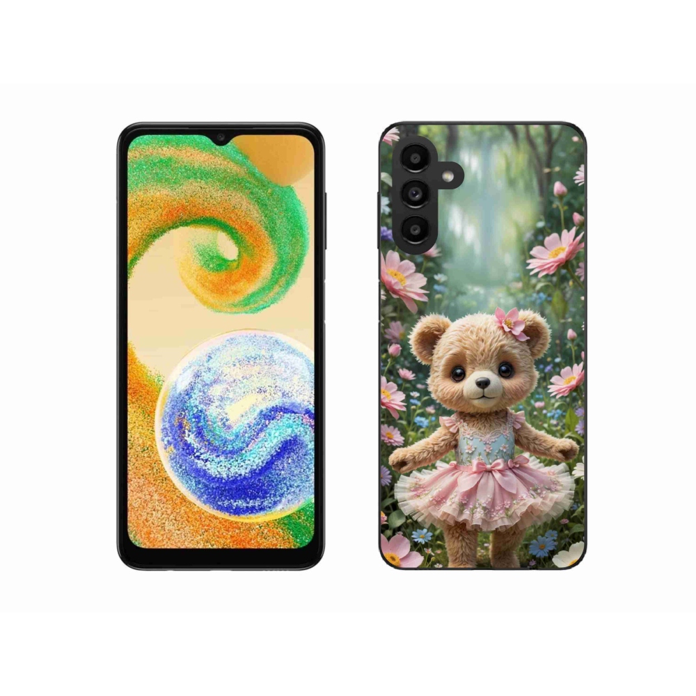 Gélový kryt mmCase na Samsung Galaxy A04s (164,7 x76, 7x9, 1 mm) - roztomilý medvedík v kvetoch