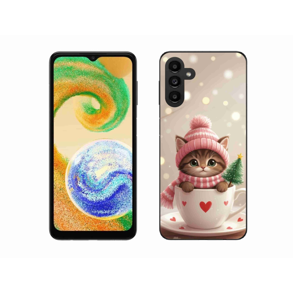 Gélový kryt mmCase na Samsung Galaxy A04s (164,7x76,7x9,1 mm) - vianočné mačiatko v hrnčeku