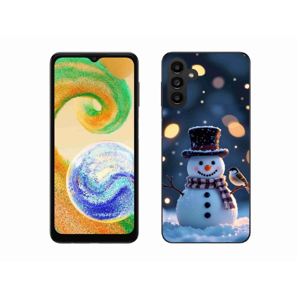 Gélový kryt mmCase na Samsung Galaxy A04s (164,7x76,7x9,1 mm) - vianočný snehuliak