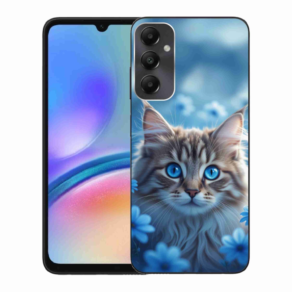 Gélový kryt mmCase na Samsung Galaxy A05s - mačiatko v modrých kvetoch