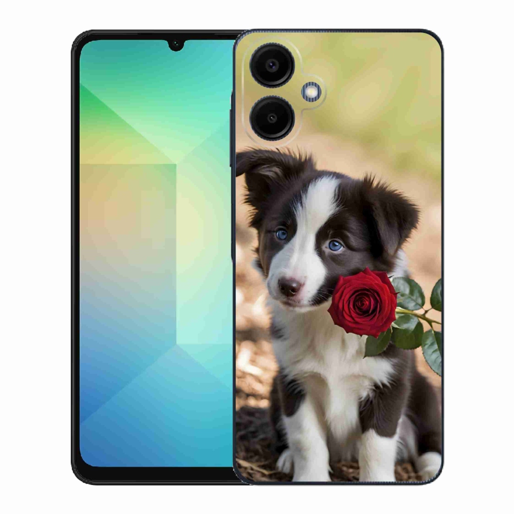 Gélový kryt mmCase na Samsung Galaxy A06 - roztomilá border kólia s ružou