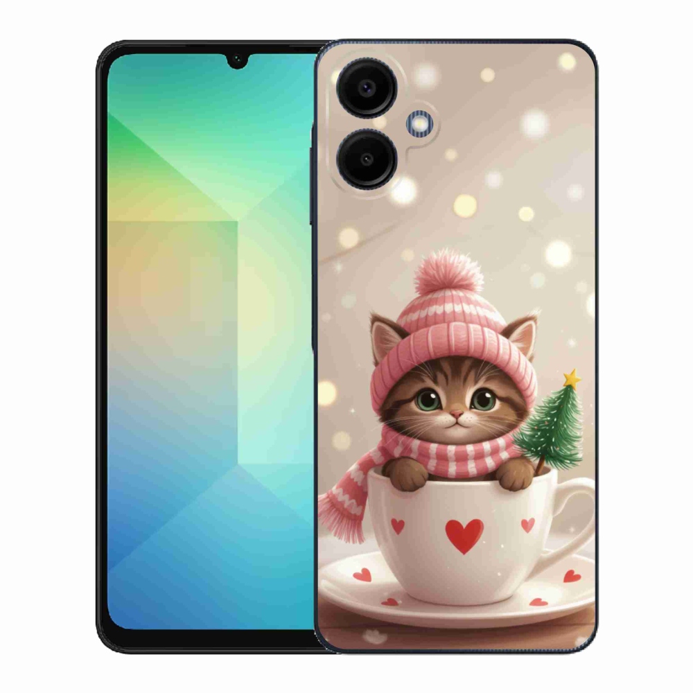 Gélový kryt mmCase na Samsung Galaxy A06 - vianočné mačiatko v hrnčeku
