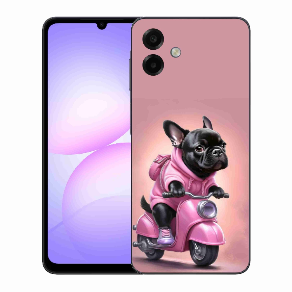 Gélový kryt mmCase na Samsung Galaxy A07 - francúzsky buldoček na skútri