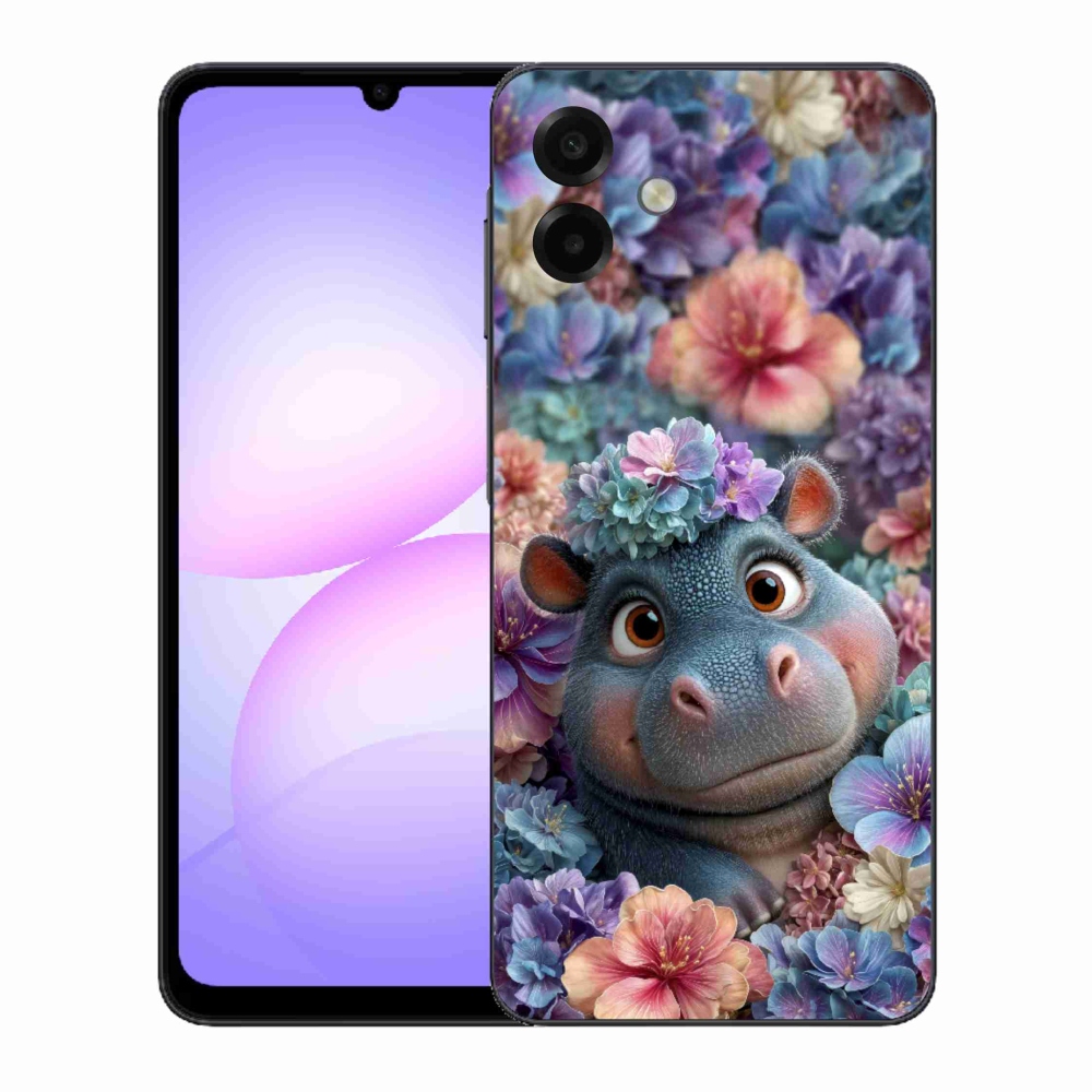 Gélový kryt mmCase na Samsung Galaxy A07 - hrošík v kvetoch