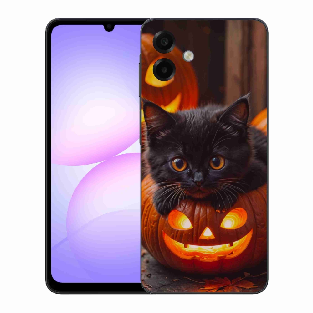 Gélový kryt mmCase na Samsung Galaxy A07 - mačiatko a tekvica