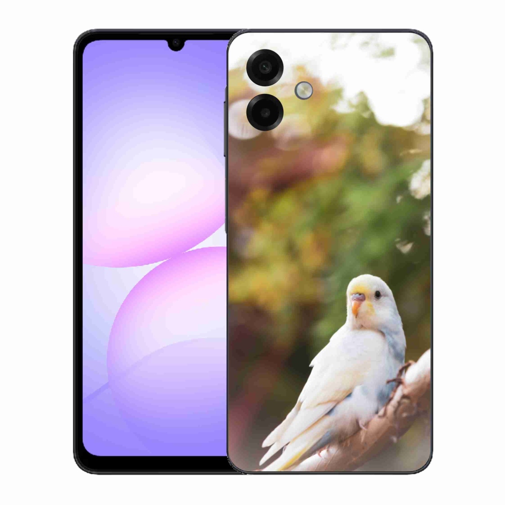 Gélový kryt mmCase na Samsung Galaxy A07 - papagáj andulka biela