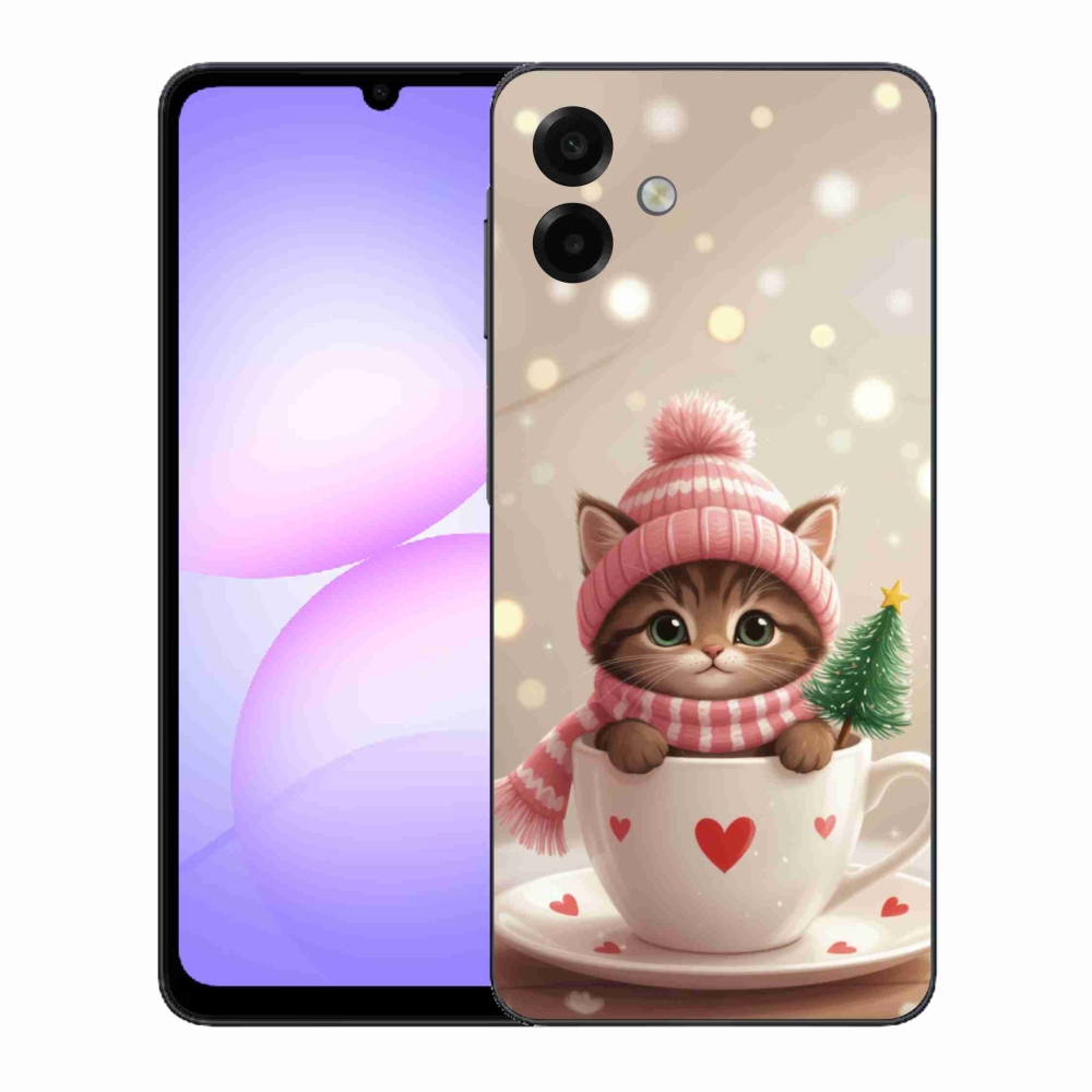 Gélový kryt mmCase na Samsung Galaxy A07 - vianočné mačiatko v hrnčeku