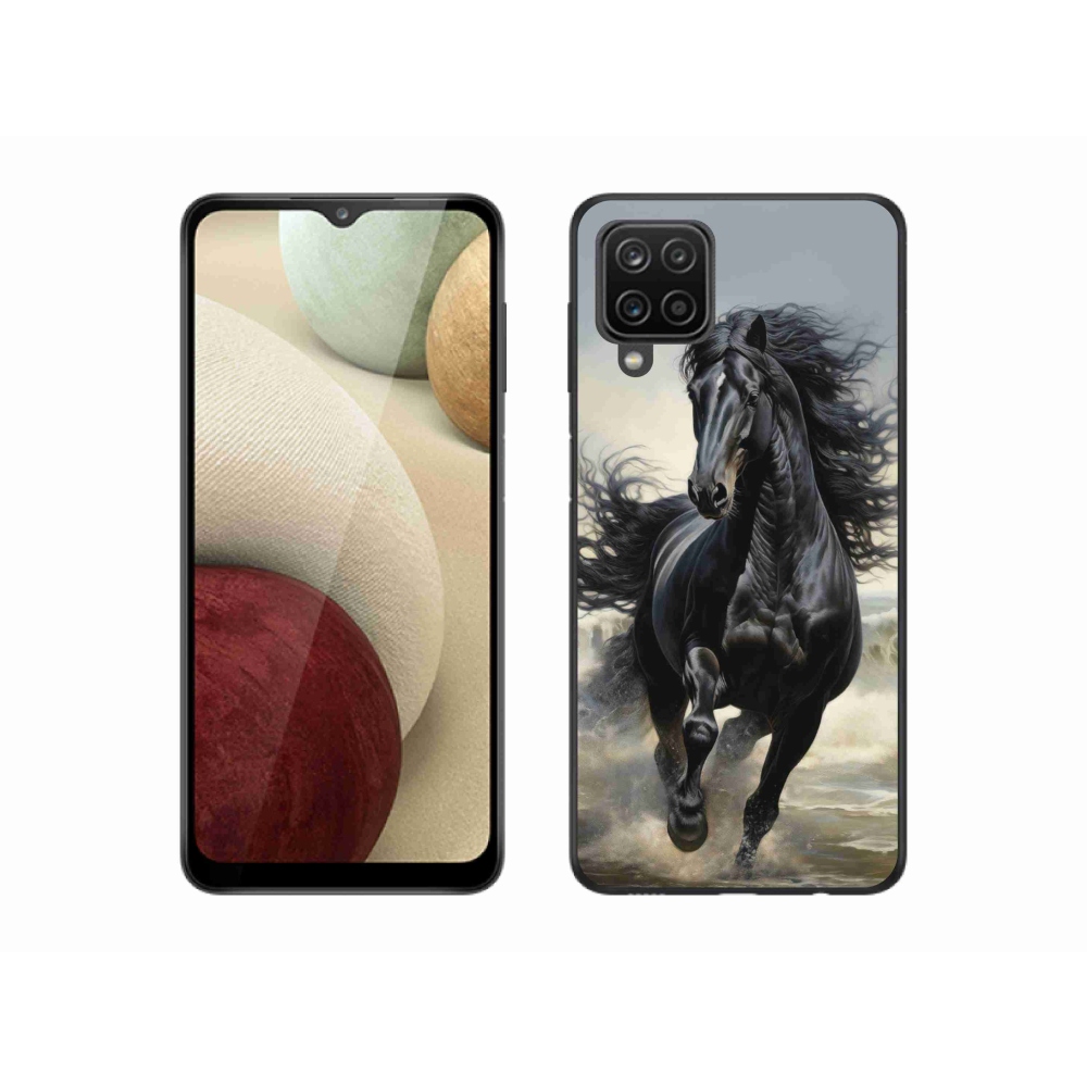 Gélový kryt mmCase na Samsung Galaxy A12 - bežiaci čierny kôň