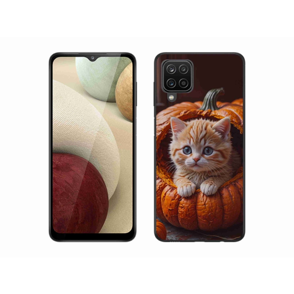 Gélový kryt mmCase na Samsung Galaxy A12 - mačiatko a tekvica 2
