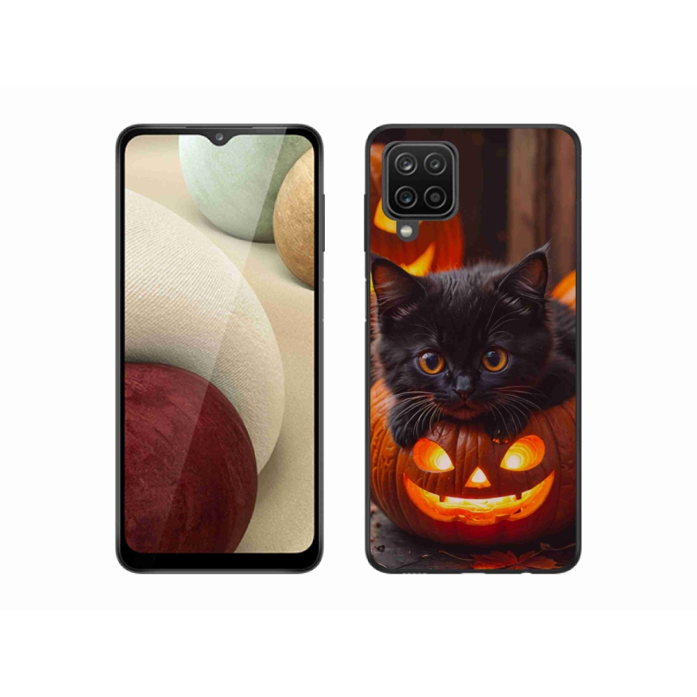 Gélový kryt mmCase na Samsung Galaxy A12 - mačiatko a tekvica