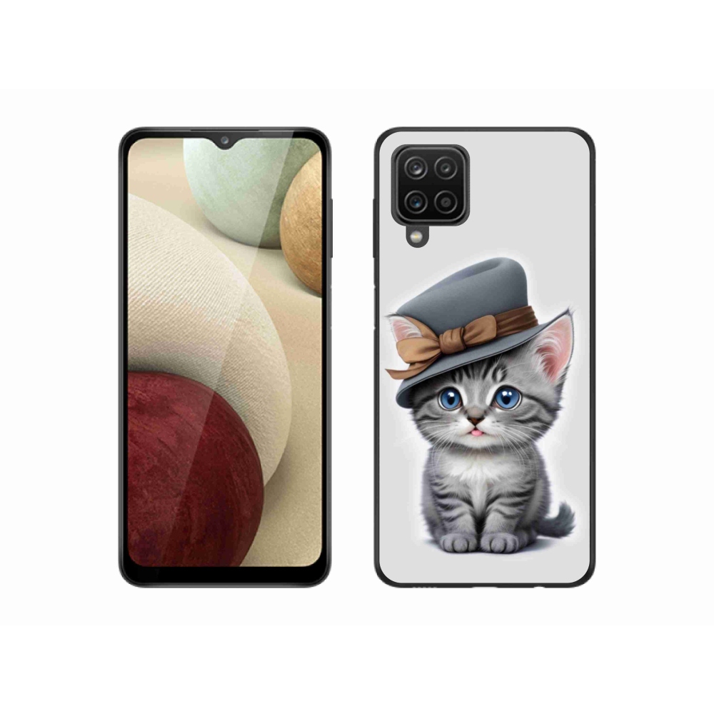 Gélový kryt mmCase na Samsung Galaxy A12 - mačiatko s klobúkom