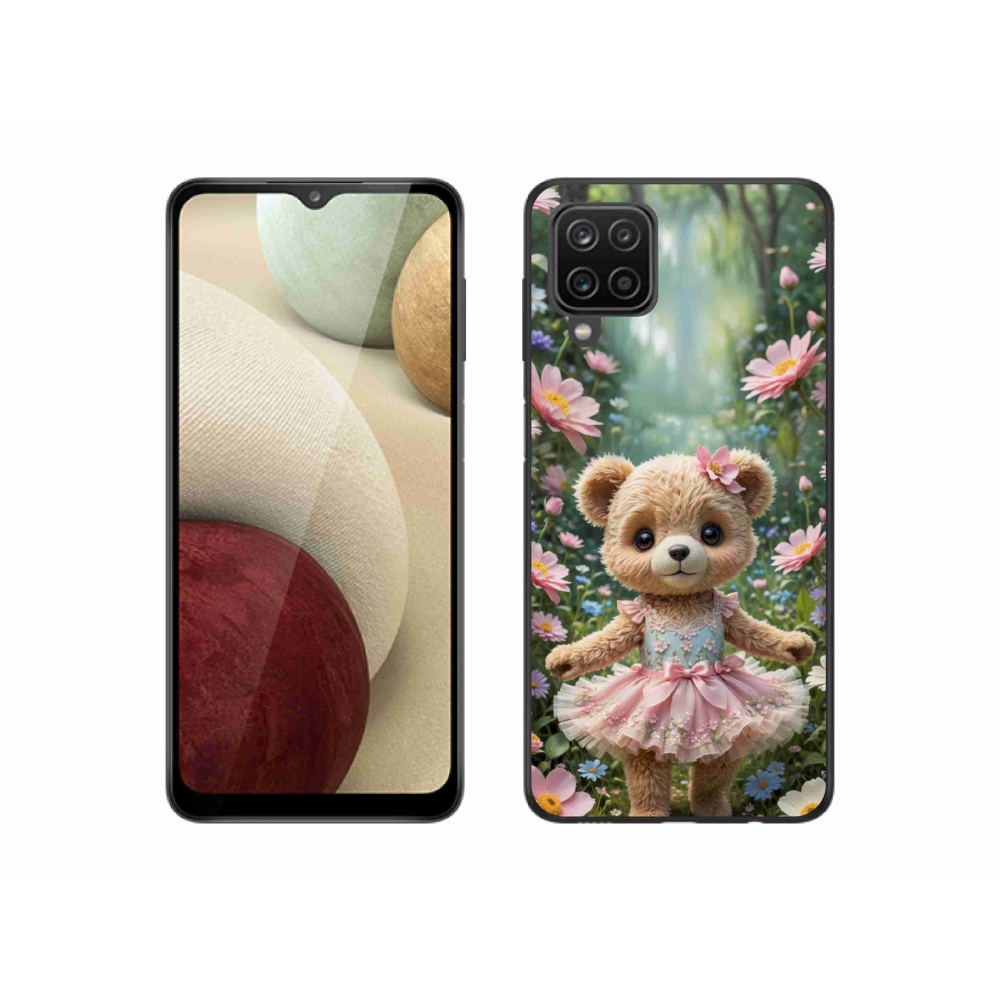 Gélový kryt mmCase na Samsung Galaxy A12 - roztomilý medvedík v kvetoch