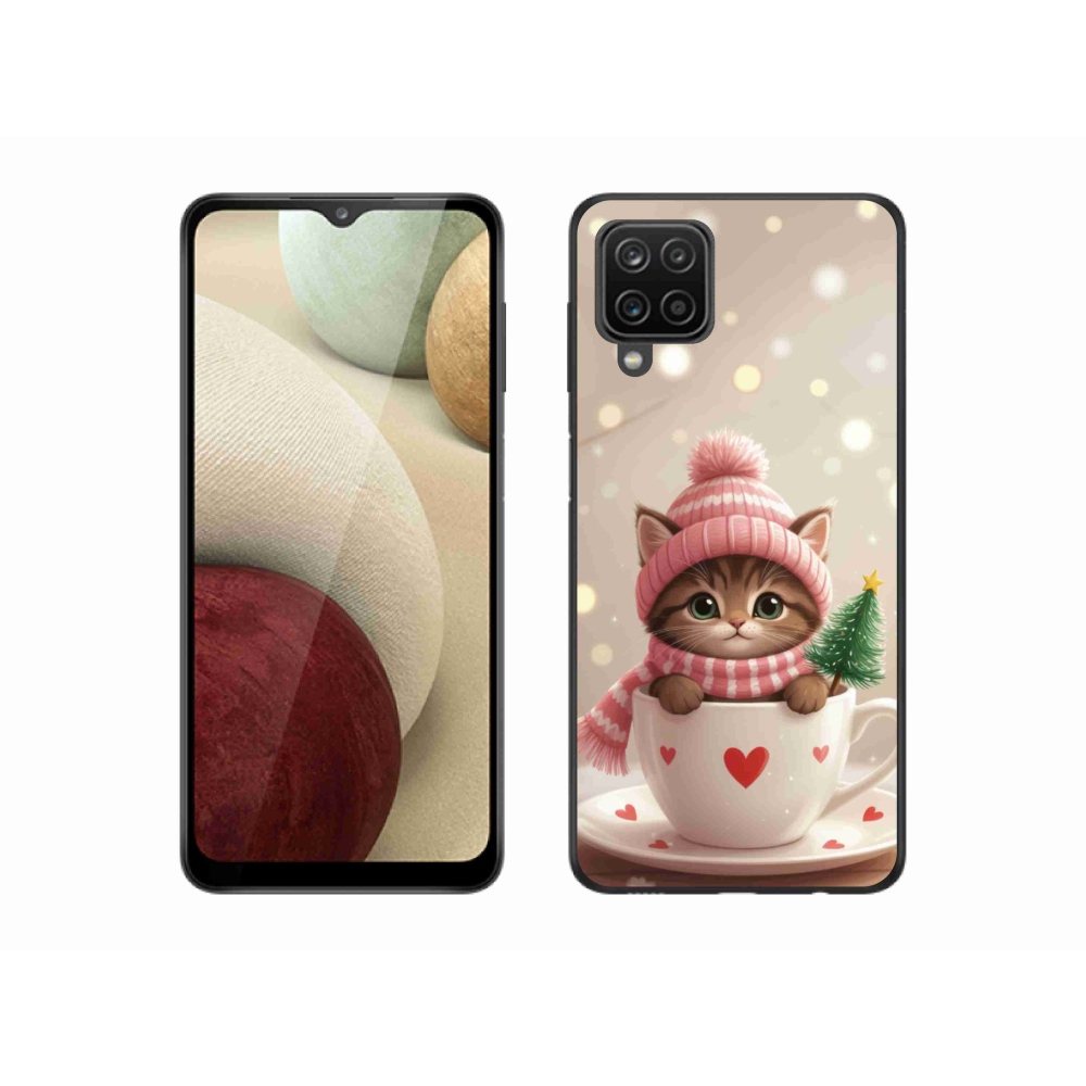 Gélový kryt mmCase na Samsung Galaxy A12 - vianočné mačiatko v hrnčeku