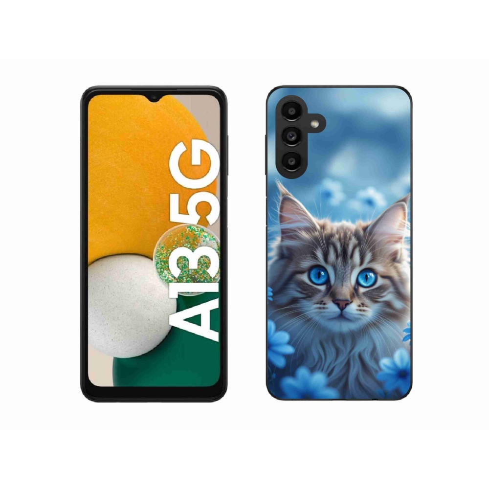 Gélový kryt mmCase na Samsung Galaxy A13 5G - mačiatko v modrých kvetoch