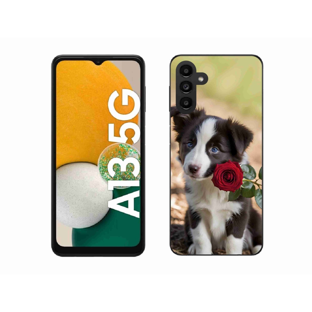 Gélový kryt mmCase na Samsung Galaxy A13 5G - roztomilá border kólia s ružou