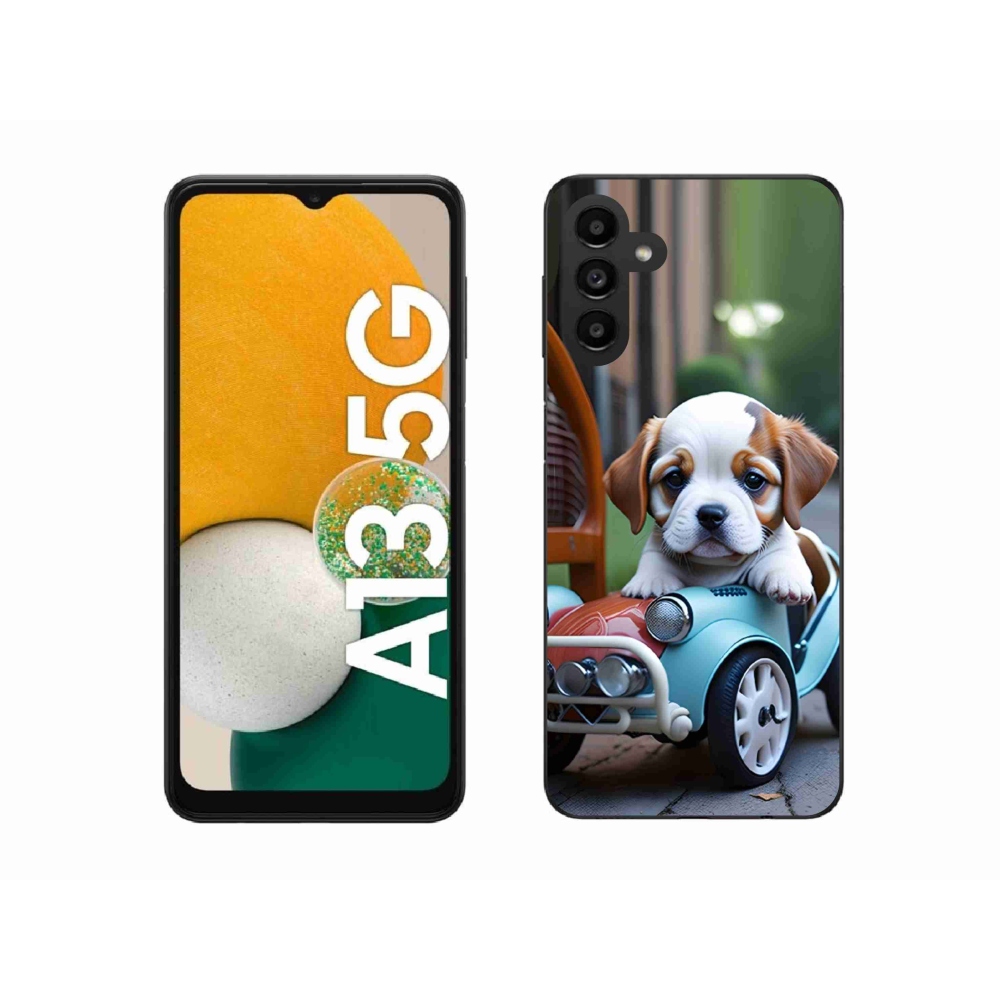 Gélový kryt mmCase na Samsung Galaxy A13 5G - šteňa v retro aute