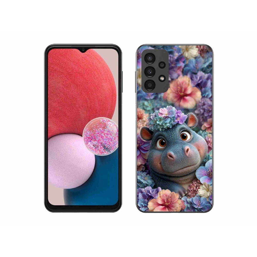 Gélový kryt mmCase na Samsung Galaxy A13 - hrošík v kvetoch