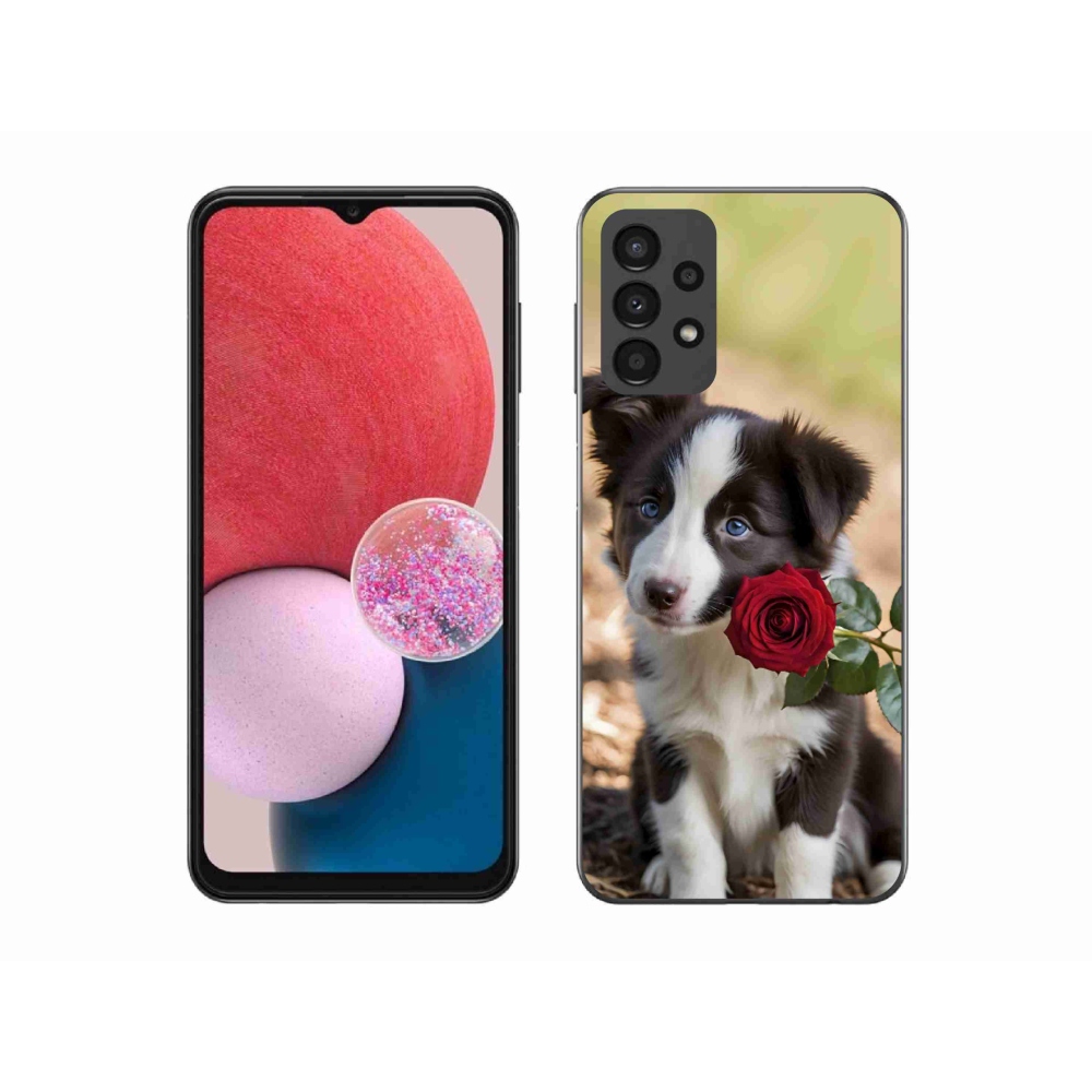 Gélový kryt mmCase na Samsung Galaxy A13 - roztomilá border kólia s ružou