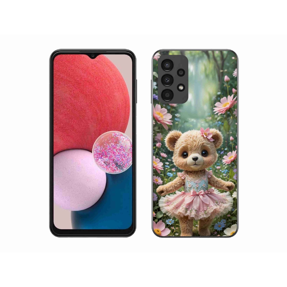 Gélový kryt mmCase na Samsung Galaxy A13 - roztomilý medvedík v kvetoch