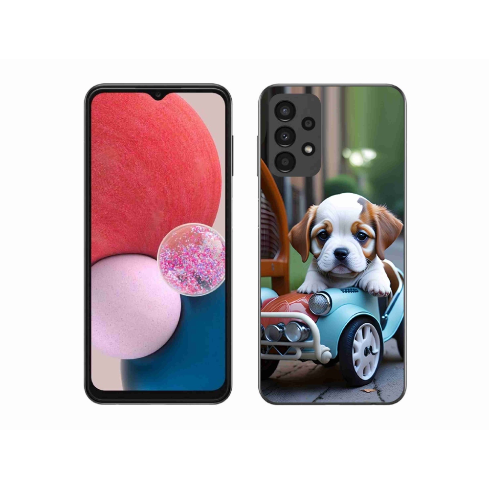 Gélový kryt mmCase na Samsung Galaxy A13 - šteňa v retro aute