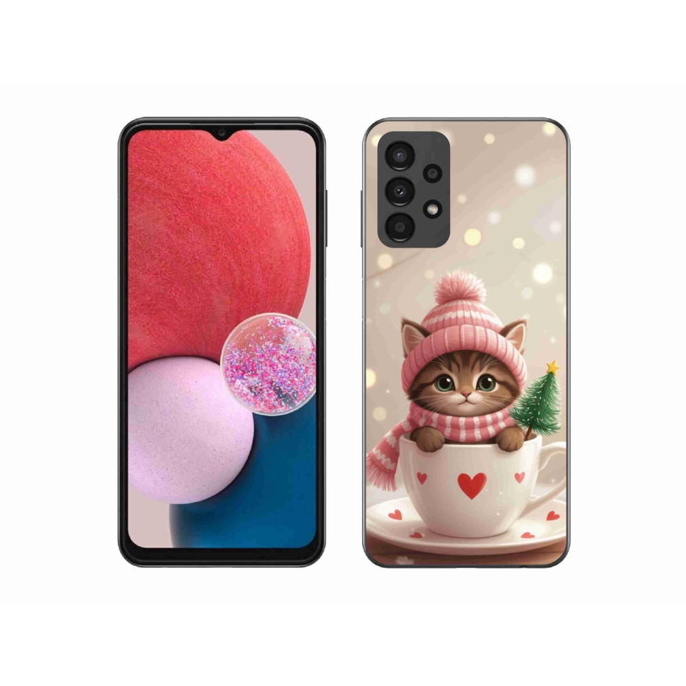 Gélový kryt mmCase na Samsung Galaxy A13 - vianočné mačiatko v hrnčeku