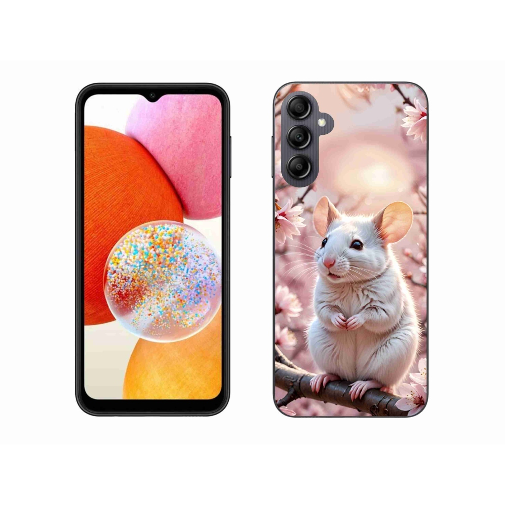 Gélový kryt mmCase na Samsung Galaxy A14 4G/5G - biela myš na vetve