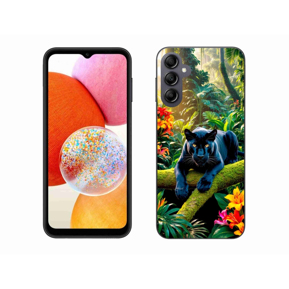 Gélový kryt mmCase na Samsung Galaxy A14 4G/5G - čierny panter v džungli