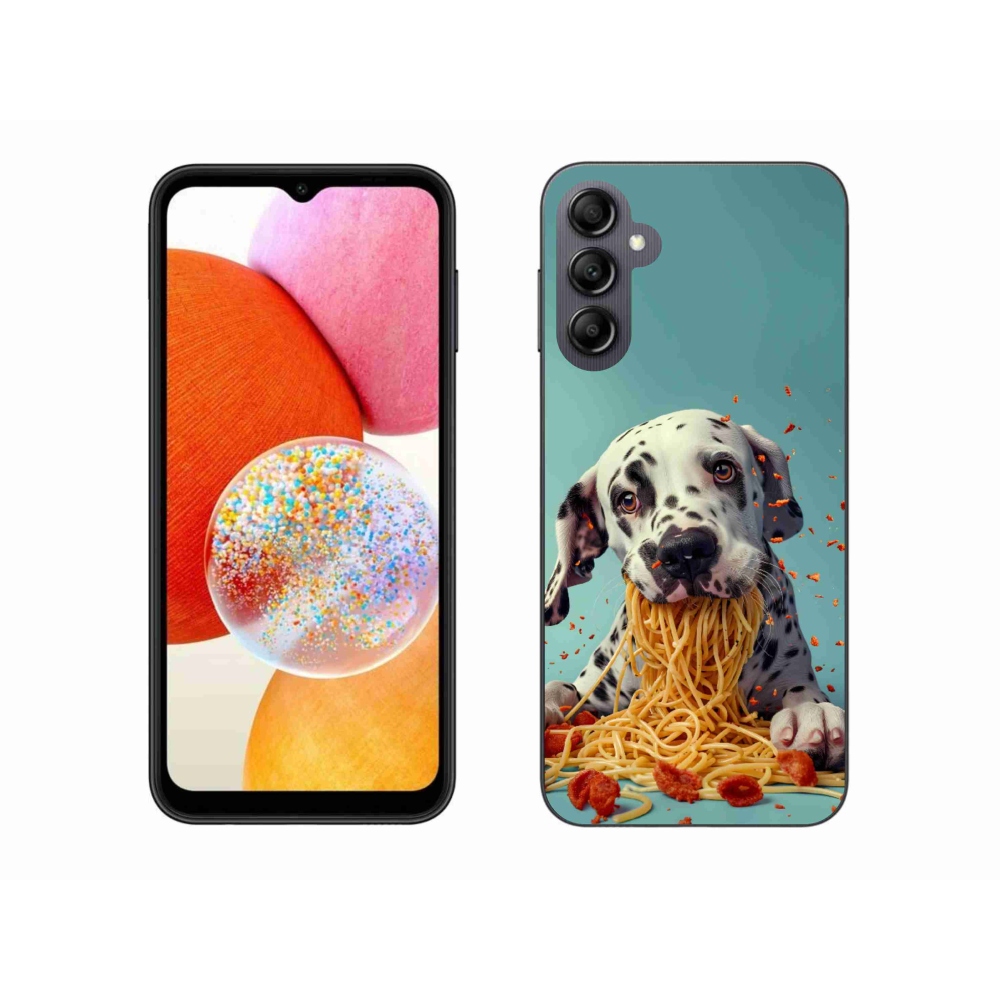 Gélový kryt mmCase na Samsung Galaxy A14 4G/5G - dalmatín a špagety